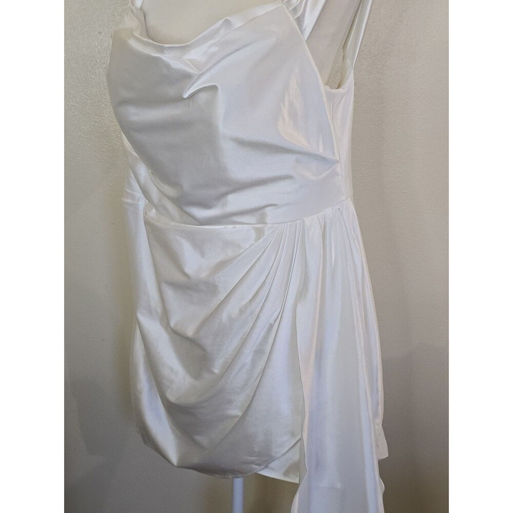 KissProm Zephyra Sheath Off Shoulder Satin White Mini Dress Sz 18 Bridal Wedding - Picture 7 of 15